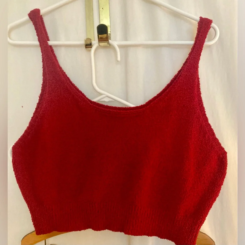 Red 3 Piece Knit Set - Sweater, Crop Tank & Wide Leg Pants Size XL